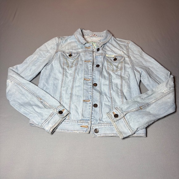 Hollister Other - Vintage Y2K Hollister Light Wash Distressed Denim Jacket Girls Large Cotton Blue